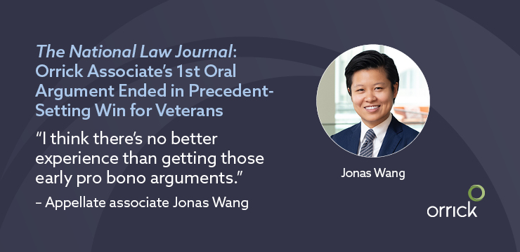 The National Law Journal: Orrick Associate's 1st Oral Argument Ended in Precendent-Setting Win for Veterans