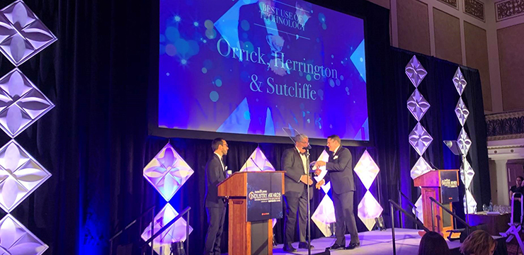 photo of “Best Use of Technology” award presentation at The American Lawyer’s 2019 Industry Awards